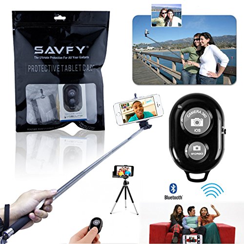 SAVFY [Bluetooth Wireless] Extendable Telescopic Selfie Self-portrait Camera Handheld Monopod   Universal Standard Tripod Mount Bracket (Extending Size Approx. 88mm, Retracting Size Approx. 53mm) for